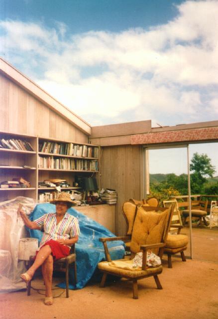 Photo of... Elsie in her livingroom after Hurricane Iniki, 1994.